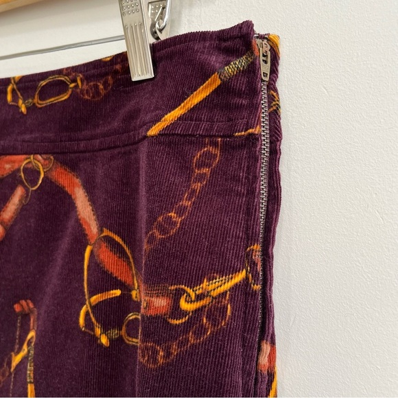 TALBOTS CORDUROY A-LINE SKIRT EQUESTRIAN PRINT SKIRT MAROON BURGUNDY BROWN 10 - Picture 6 of 8